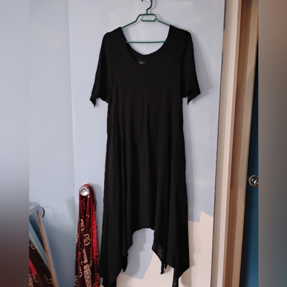 Kaliyana Black Linen Blend Handkerchief Hem Dress S